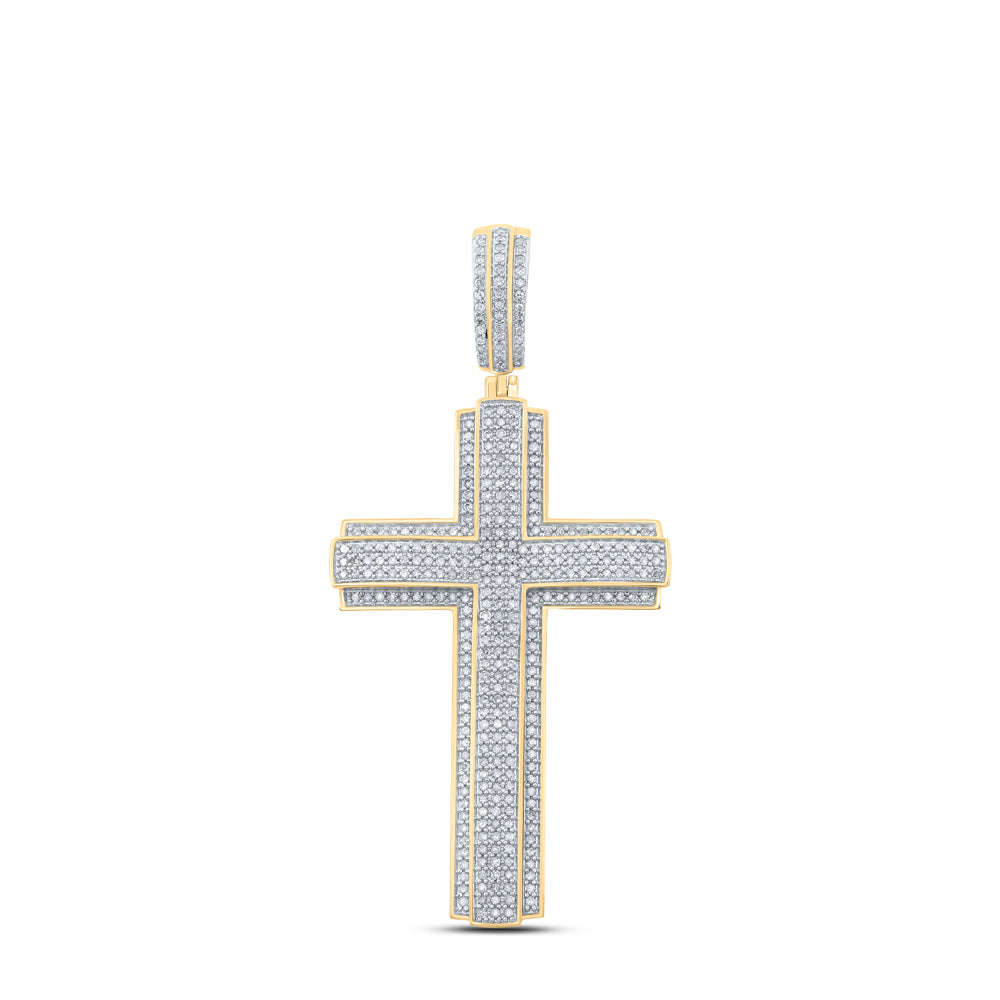 1.01 Ctw Natural Diamond Hiphop Cross Religious Pendant in 10k Yellow Gold