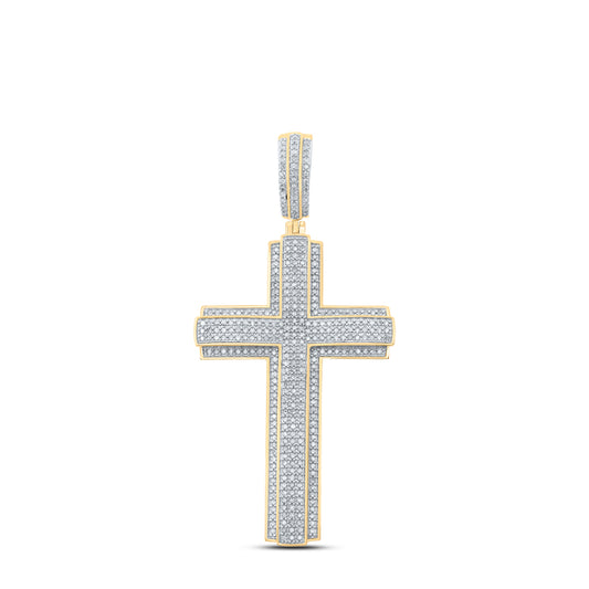 1.01 Ctw Natural Diamond Hiphop Cross Religious Pendant in 10k Yellow Gold