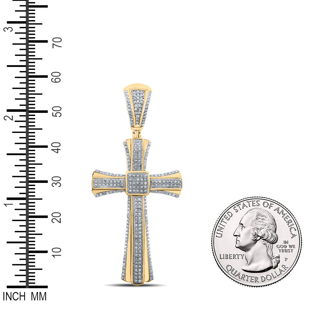 0.69 Ctw Natural Diamond Cluster Cross Religious Charm Pendant in 10k Yellow Gold