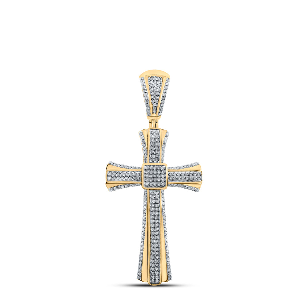 0.69 Ctw Natural Diamond Cluster Cross Religious Charm Pendant in 10k Yellow Gold