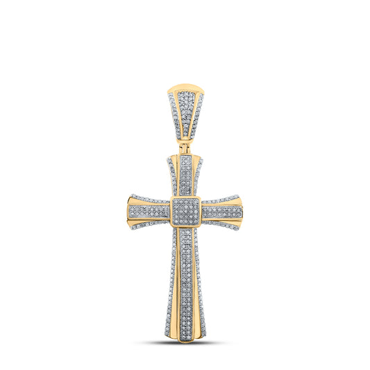 0.69 Ctw Natural Diamond Cluster Cross Religious Charm Pendant in 10k Yellow Gold