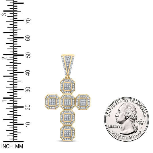 0.51 Ctw Natural Diamond Cross Religious Charm Pendant in 10k Yellow Gold