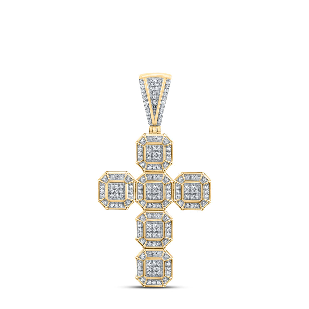 0.51 Ctw Natural Diamond Cross Religious Charm Pendant in 10k Yellow Gold