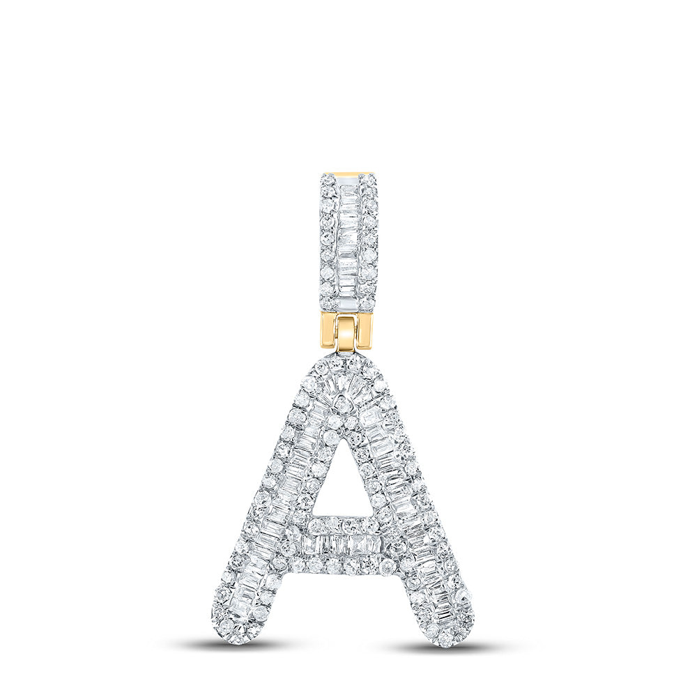 0.48 Ctw Natural Diamond Baguette Initial letter A Pendant in 10k Yellow Gold