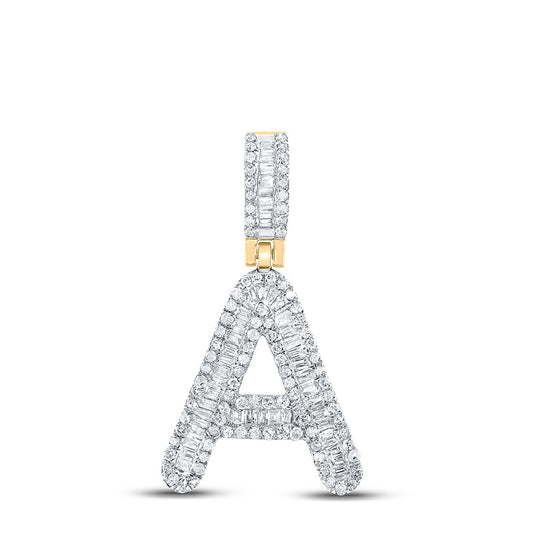 0.48 Ctw Natural Diamond Baguette Initial letter A Pendant in 10k Yellow Gold