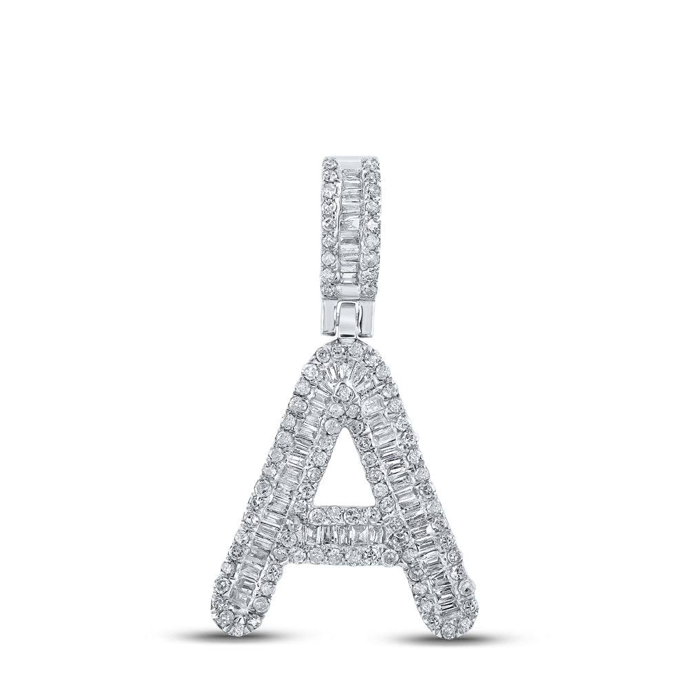 0.48 Ctw Natural Diamond Baguette Initial letter A Pendant in 10k White Gold