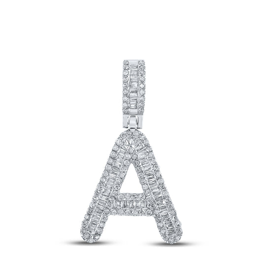 0.48 Ctw Natural Diamond Baguette Initial letter A Pendant in 10k White Gold