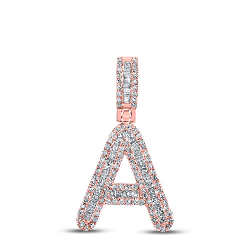 0.48 Ctw Natural Diamond Baguette Initial letter A Pendant in 10k Rose Gold