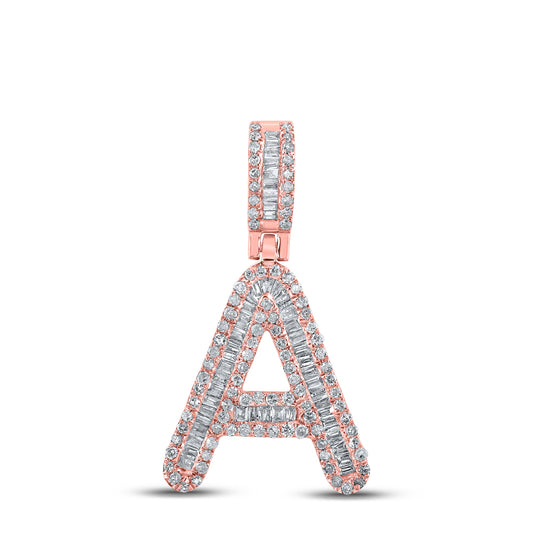 0.48 Ctw Natural Diamond Baguette Initial letter A Pendant in 10k Rose Gold