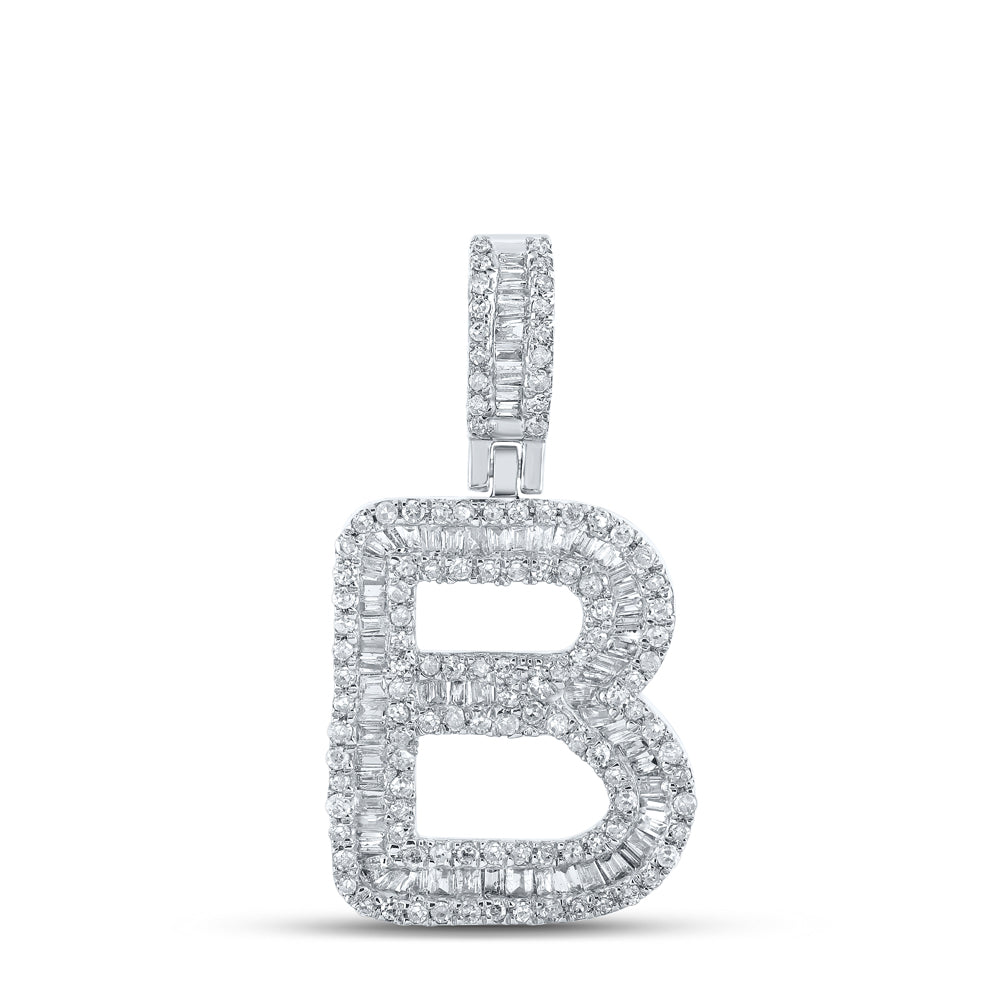 0.59 Ctw Natural Diamond Baguette Initial letter B Pendant in 10k White Gold