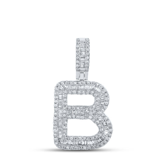 0.59 Ctw Natural Diamond Baguette Initial letter B Pendant in 10k White Gold