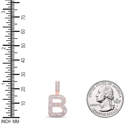 0.59 Ctw Natural Diamond Baguette Initial letter B Pendant in 10k Rose Gold