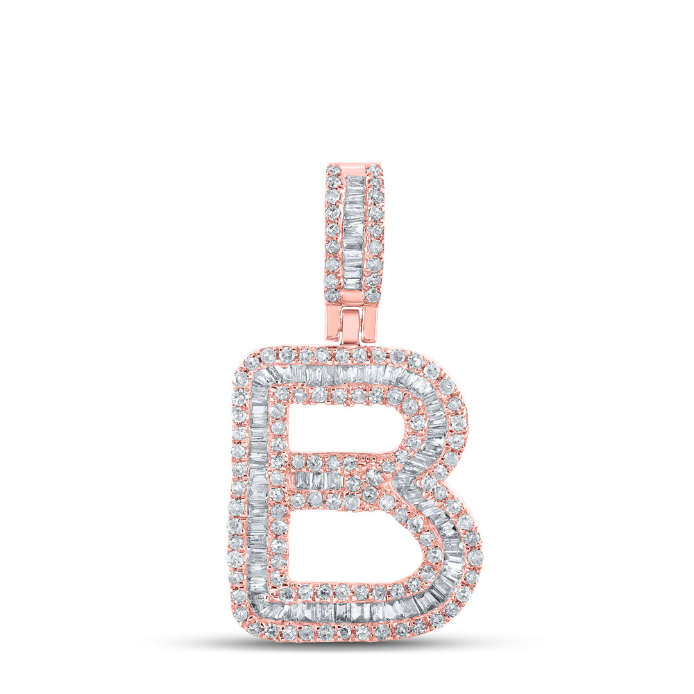 0.59 Ctw Natural Diamond Baguette Initial letter B Pendant in 10k Rose Gold