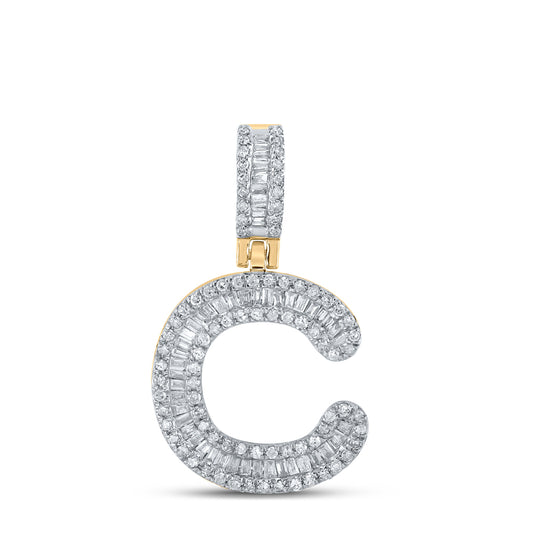 0.45 Ctw Natural Diamond Baguette Initial letter C Pendant in 10k Yellow Gold