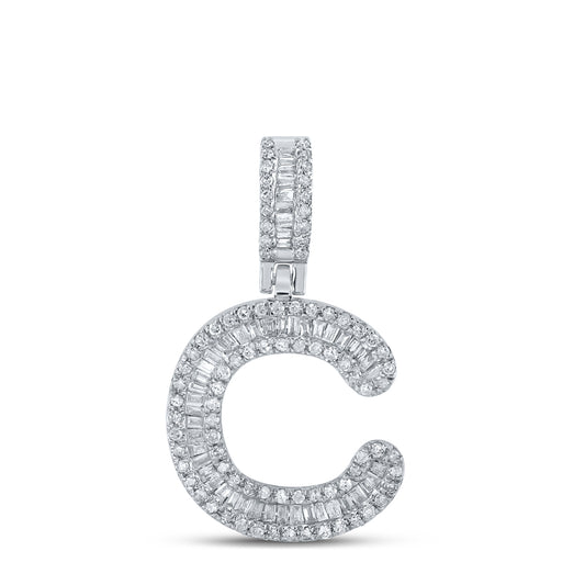 0.45 Ctw Natural Diamond Baguette Initial letter C Pendant in 10k White Gold