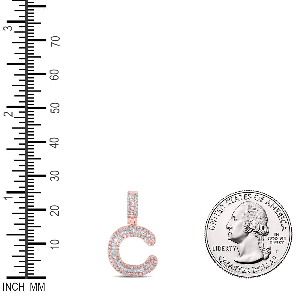 0.45 Ctw Natural Diamond Baguette Initial letter C Pendant in 10k Rose Gold