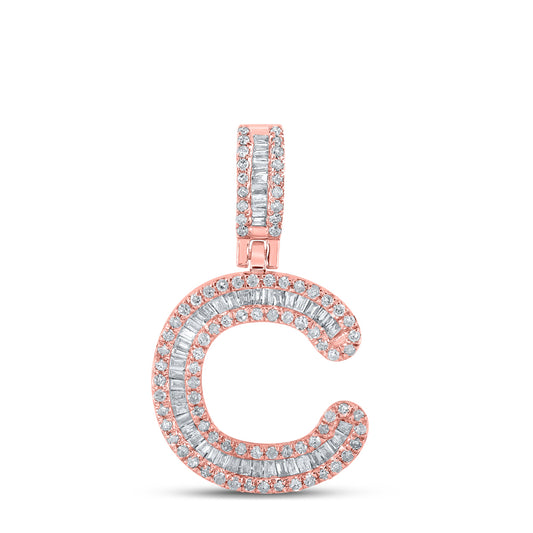 0.45 Ctw Natural Diamond Baguette Initial letter C Pendant in 10k Rose Gold