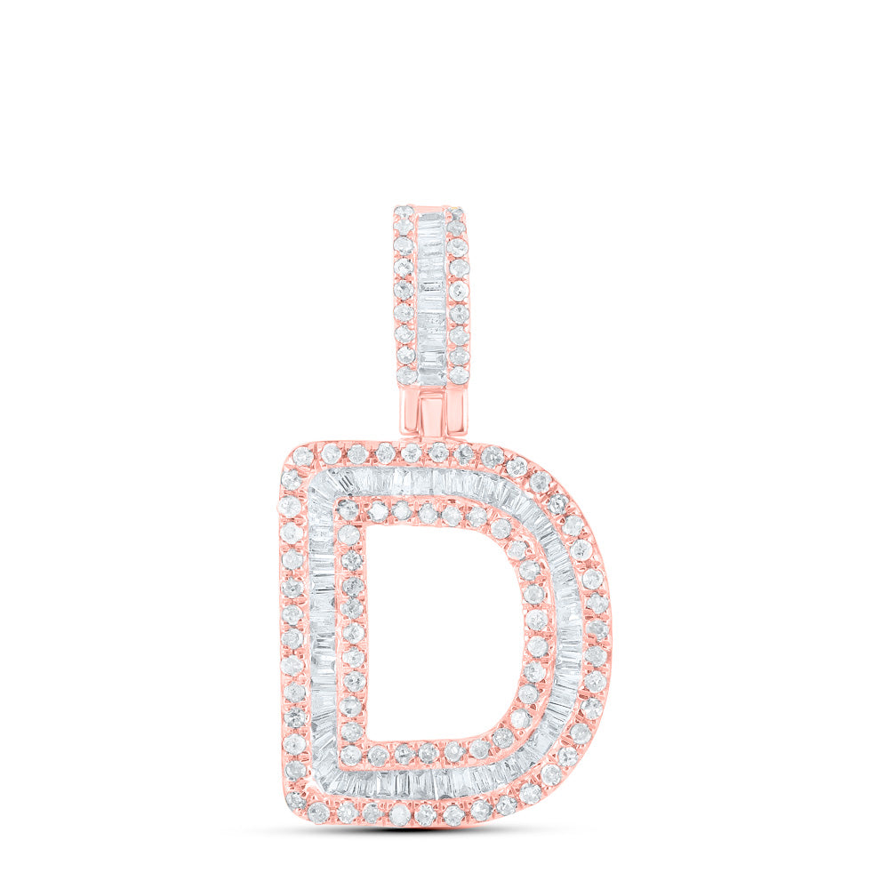 0.5 Ctw Natural Diamond Baguette Initial letter D Pendant in 10k Rose Gold