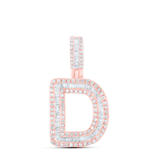 0.5 Ctw Natural Diamond Baguette Initial letter D Pendant in 10k Rose Gold