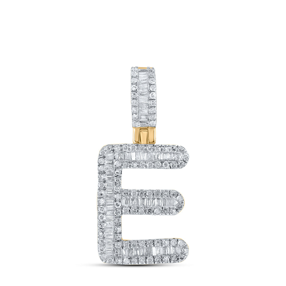 0.5 Ctw Natural Diamond Baguette Initial letter E Pendant in 10k Yellow Gold