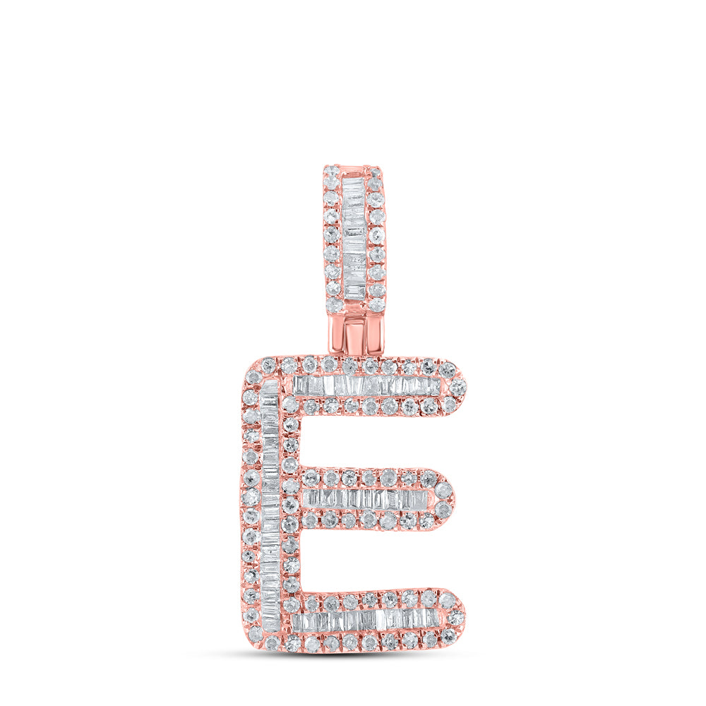 0.5 Ctw Natural Diamond Baguette Initial letter E Pendant in 10k Rose Gold