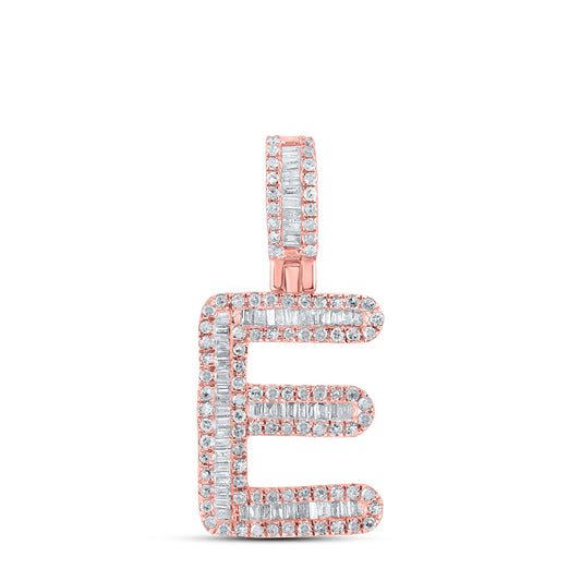 0.5 Ctw Natural Diamond Baguette Initial letter E Pendant in 10k Rose Gold