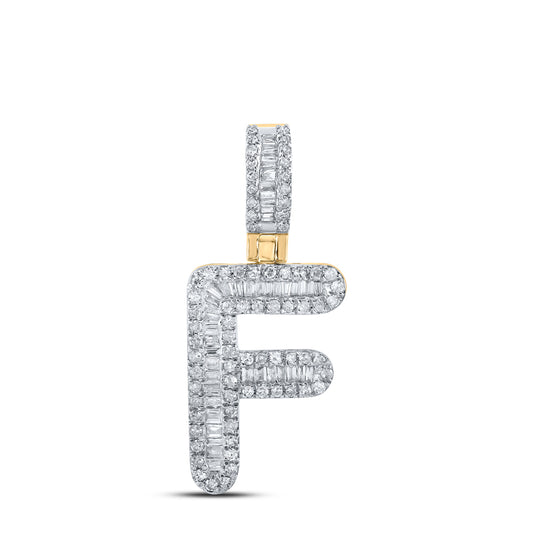 0.38 Ctw Natural Diamond Baguette Initial letter F Pendant in 10k Yellow Gold