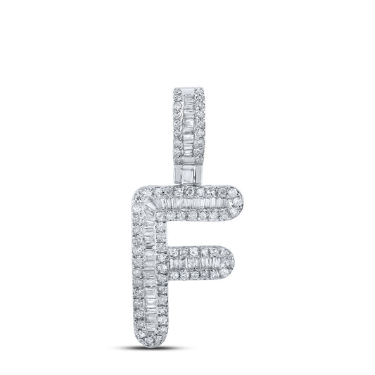 0.38 Ctw Natural Diamond Baguette Initial letter F Pendant in 10k White Gold