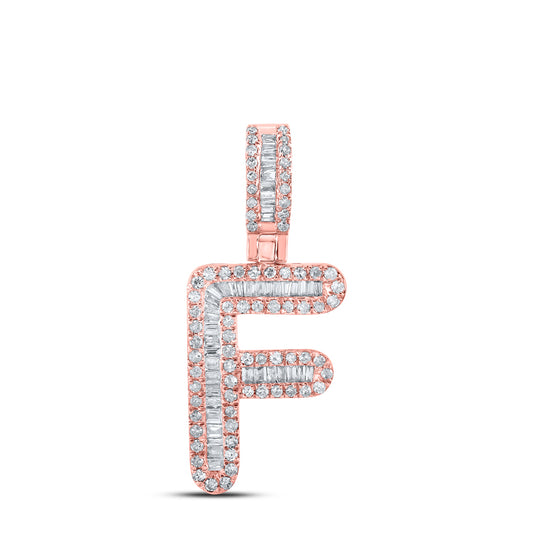 0.38 Ctw Natural Diamond Baguette Initial letter F Pendant in 10k Rose Gold