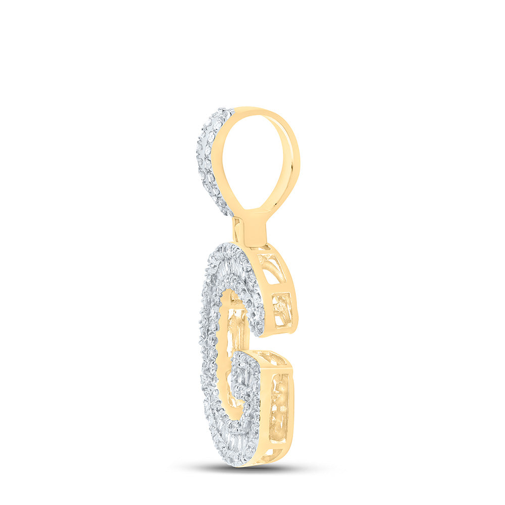 0.52 Ctw Natural Diamond Baguette Initial letter G Pendant in 10k Yellow Gold