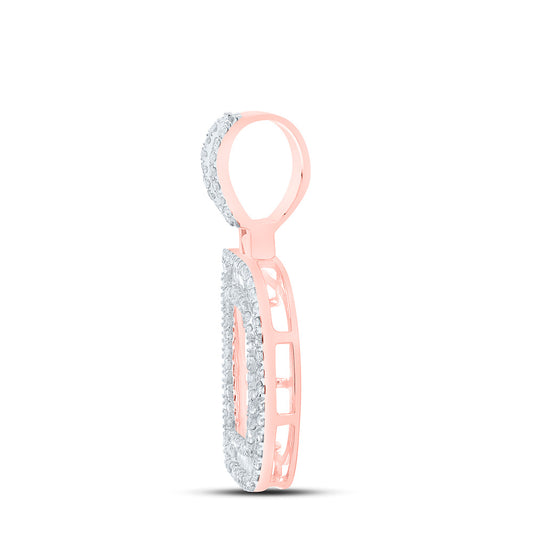 0.52 Ctw Natural Diamond Baguette Initial letter D Pendant in 10k Rose Gold