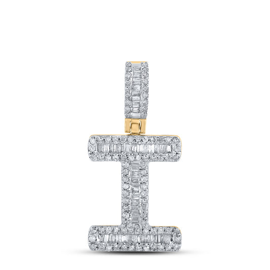 0.42 Ctw Natural Diamond Baguette Initial letter I Pendant in 10k Yellow Gold