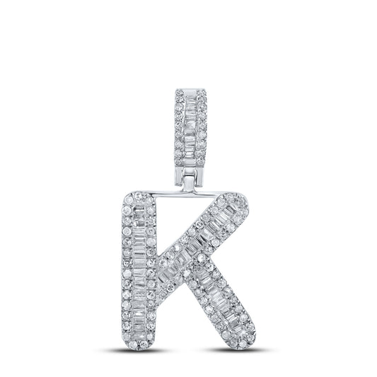 0.44 Ctw Natural Diamond Baguette Initial letter K Pendant in 10k White Gold