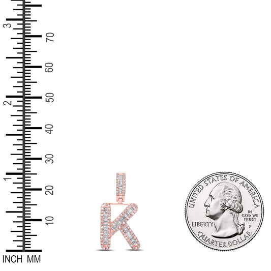 0.44 Ctw Natural Diamond Baguette Initial letter K Pendant in 10k Rose Gold