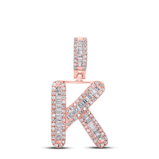 0.44 Ctw Natural Diamond Baguette Initial letter K Pendant in 10k Rose Gold