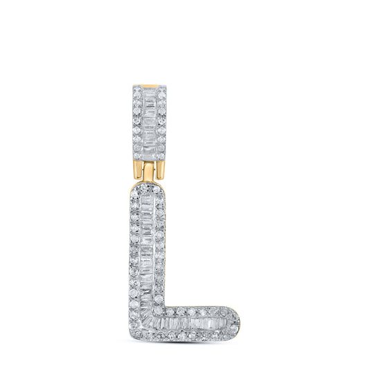0.35 Ctw Natural Diamond Baguette Initial letter L Pendant in 10k Yellow Gold