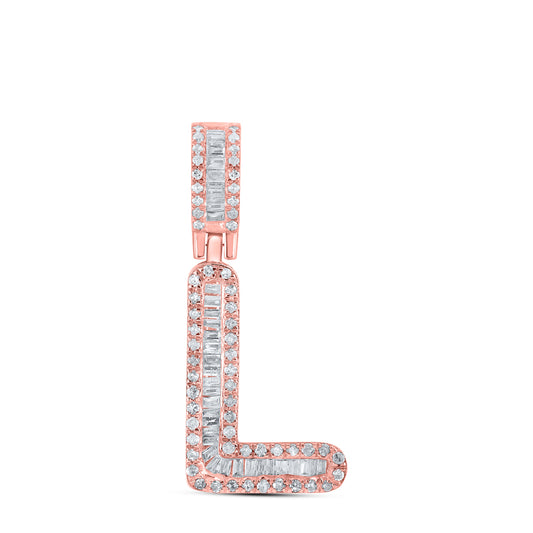 0.35 Ctw Natural Diamond Baguette Initial letter L Pendant in 10k Rose Gold