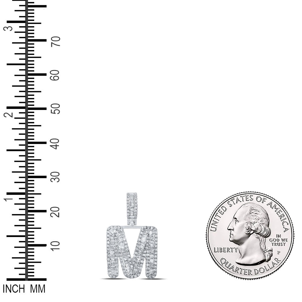 0.69 Ctw Natural Diamond Baguette Initial letter M Pendant in 10k White Gold
