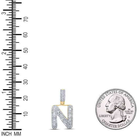 0.49 Ctw Natural Diamond Baguette Initial letter N Pendant in 10k Yellow Gold