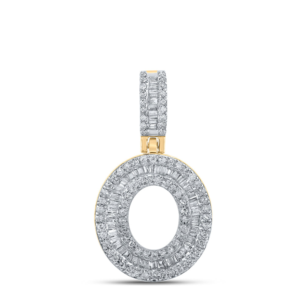 0.47 Ctw Natural Diamond Baguette Initial letter O Pendant in 10k Yellow Gold