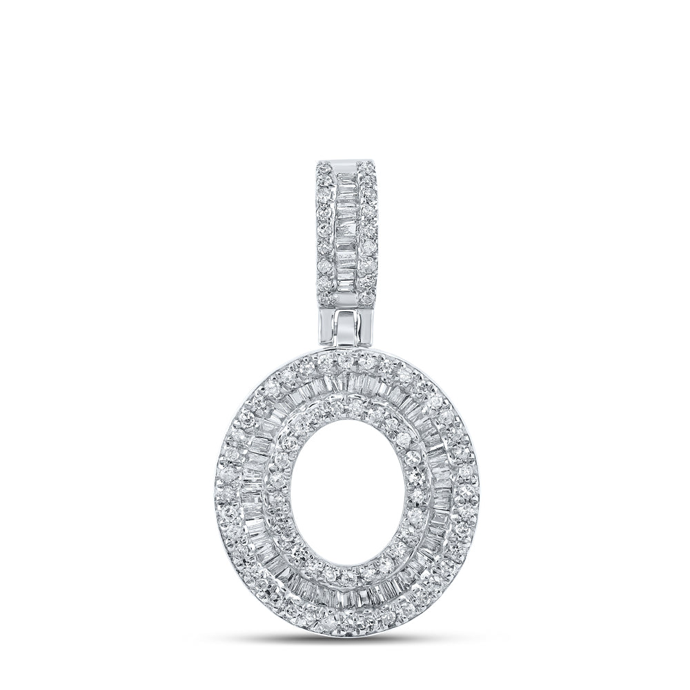 0.47 Ctw Natural Diamond Baguette Initial letter O Pendant in 10k White Gold