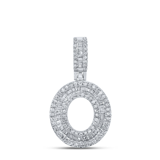 0.47 Ctw Natural Diamond Baguette Initial letter O Pendant in 10k White Gold