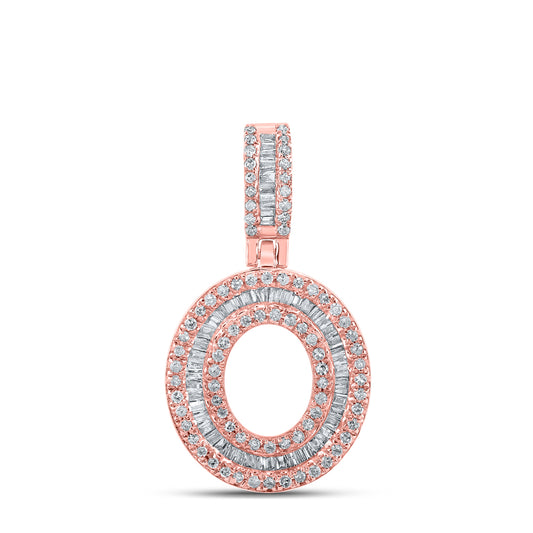 0.47 Ctw Natural Diamond Baguette Initial letter O Pendant in 10k Rose Gold