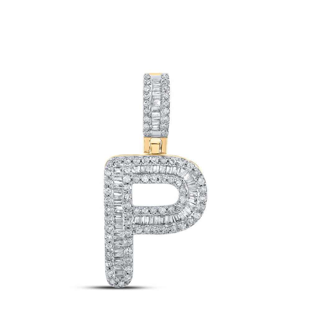 0.43 Ctw Natural Diamond Baguette Initial letter P Pendant in 10k Yellow Gold