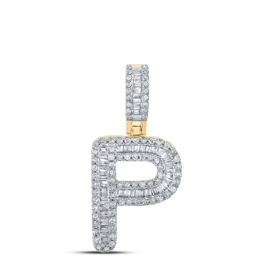0.43 Ctw Natural Diamond Baguette Initial letter P Pendant in 10k Yellow Gold