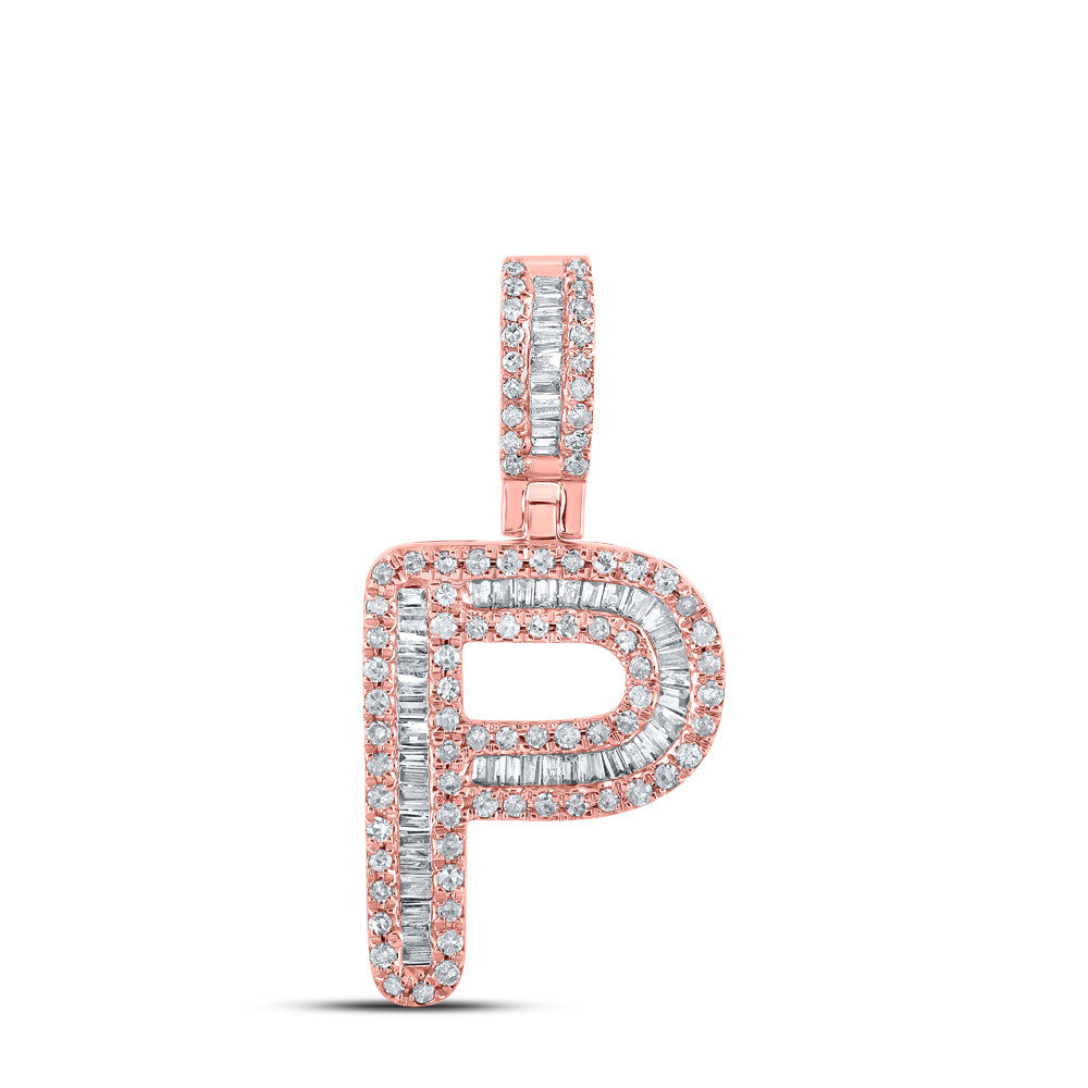 0.43 Ctw Natural Diamond Baguette Initial letter P Pendant in 10k Rose Gold