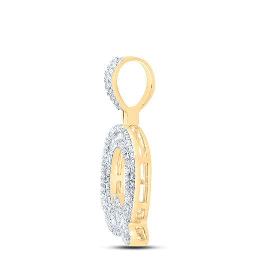 0.49 Ctw Natural Diamond Baguette Initial letter Q Pendant in 10k Yellow Gold