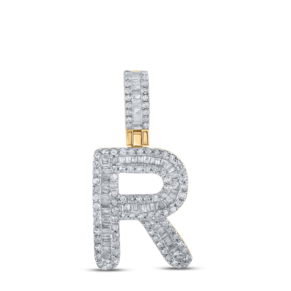 0.5 Ctw Natural Diamond Baguette Initial letter R Pendant in 10k Yellow Gold