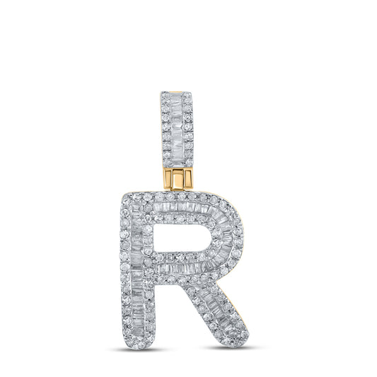 0.5 Ctw Natural Diamond Baguette Initial letter R Pendant in 10k Yellow Gold