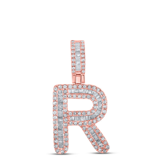 0.5 Ctw Natural Diamond Baguette Initial letter R Pendant in 10k Rose Gold